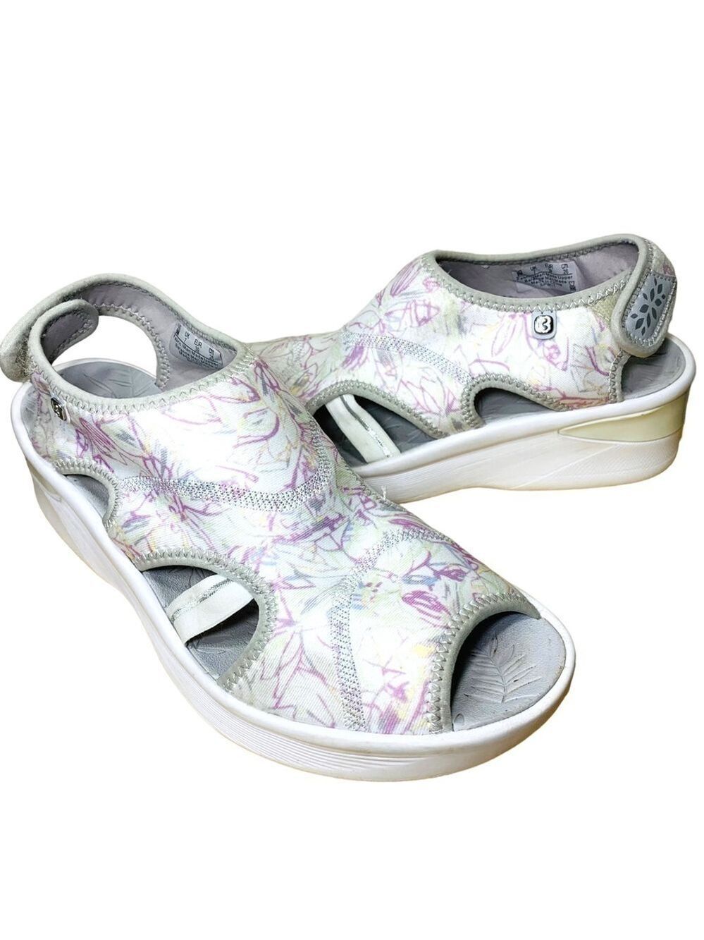 Bzees Spirit White Lilas Wedge Platform Sandals Comfort Floral Neoprene Shoes 9